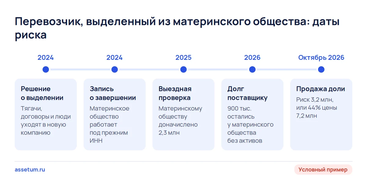 Временная шкала условного перевозчика: выделение в 2024 году, проверка материнского общества и риск 44% цены доли в 2026 году