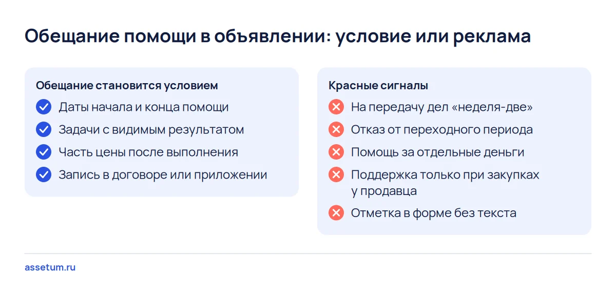 Чек-лист обещания помощи продавца: четыре признака условия в договоре и пять красных сигналов в тексте объявления
