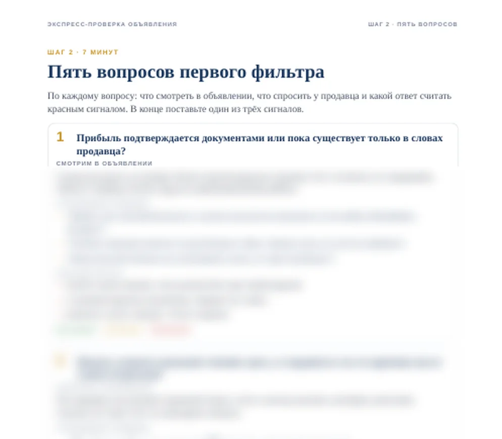 Страница тетради «Экспресс-проверка объявления», часть скрыта